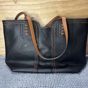 Montana West Black Vegan Leather Tote Bag Tan Handles Large Shoulder Purse